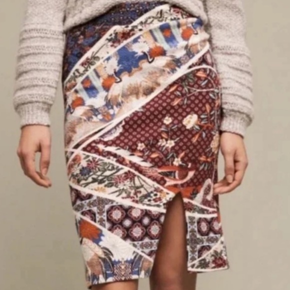 Anthropologie Maeve Vannia Asian Inspired Mixed Print Pencil Skirt - Picture 1 of 16